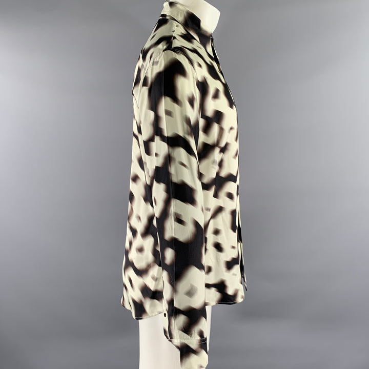 SANDRO Size S White Black Hazy Floral Viscose Long Sleeve Shirt