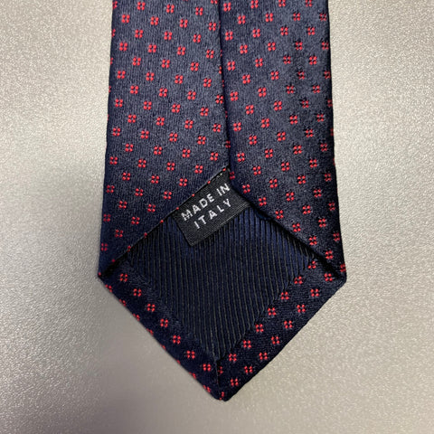 BORRELLI Navy Red Squares Silk Tie