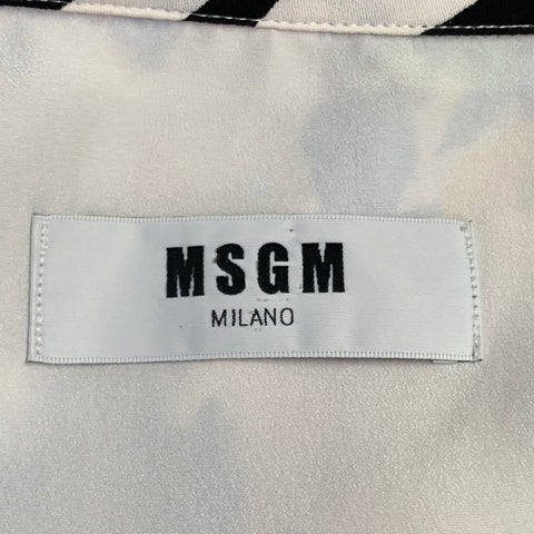 MSGM Size XL White Multi Color Polyester Viscose Floral Nautical Stripe Button Up Shirt