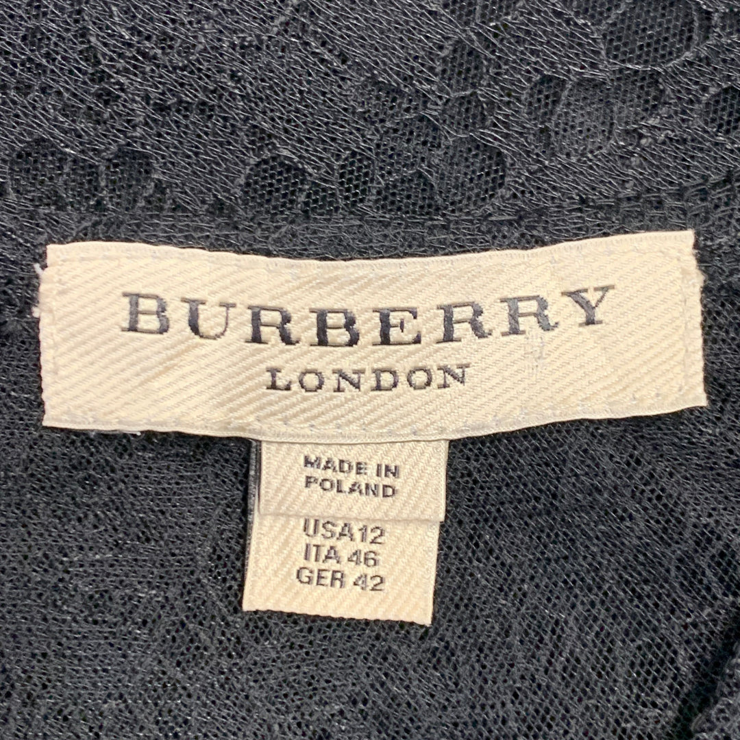BURBERRY LONDON Size 12 Black Lace Crew Neck Short Sleeve T-Shirt