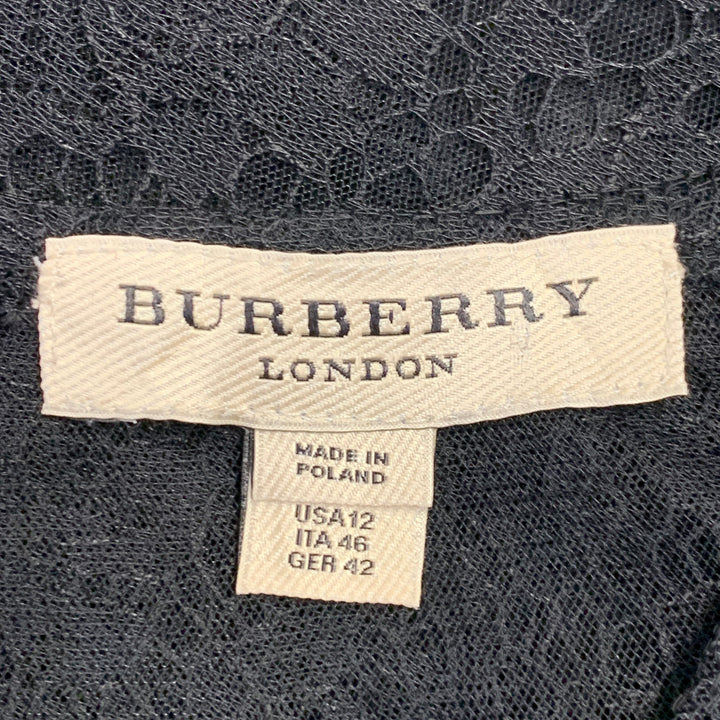 BURBERRY LONDON Size 12 Black Lace Crew Neck Short Sleeve T-Shirt
