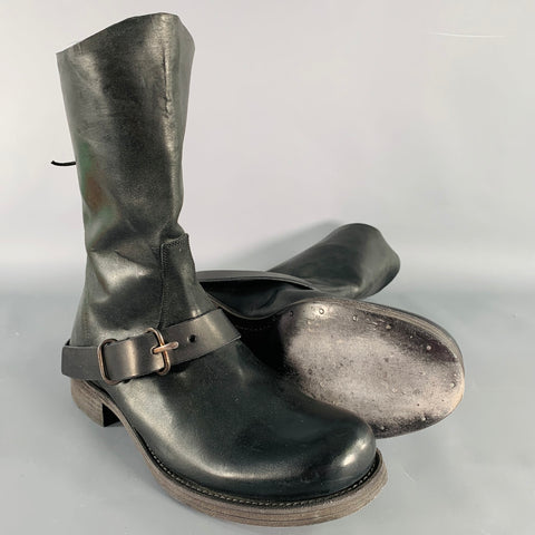 M.A+ Size 11 Black Leather Horsehide Buckle Boots