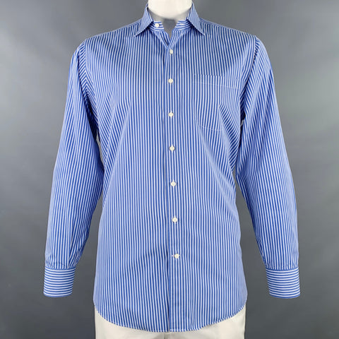 SID MASHBURN Size L Blue White Stripe Cotton One Pocket Long Sleeve Shirt