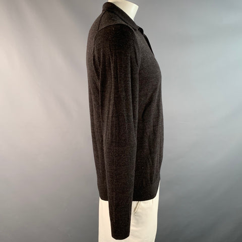 REISS Size L Brown Knitted Wool Polo Pullover