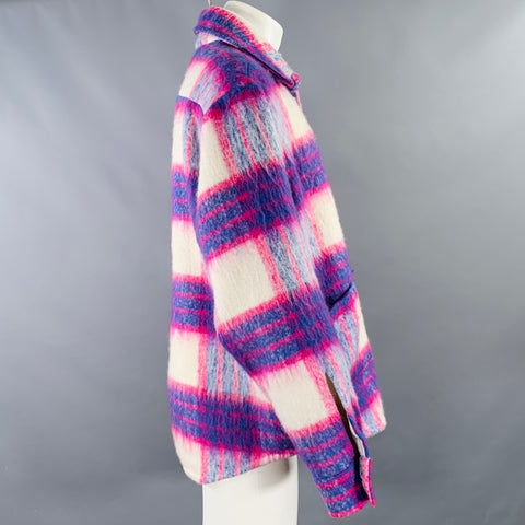 DUOltd Size M Blue Pink Cream Checkered Wool Blend Shirt Jacket