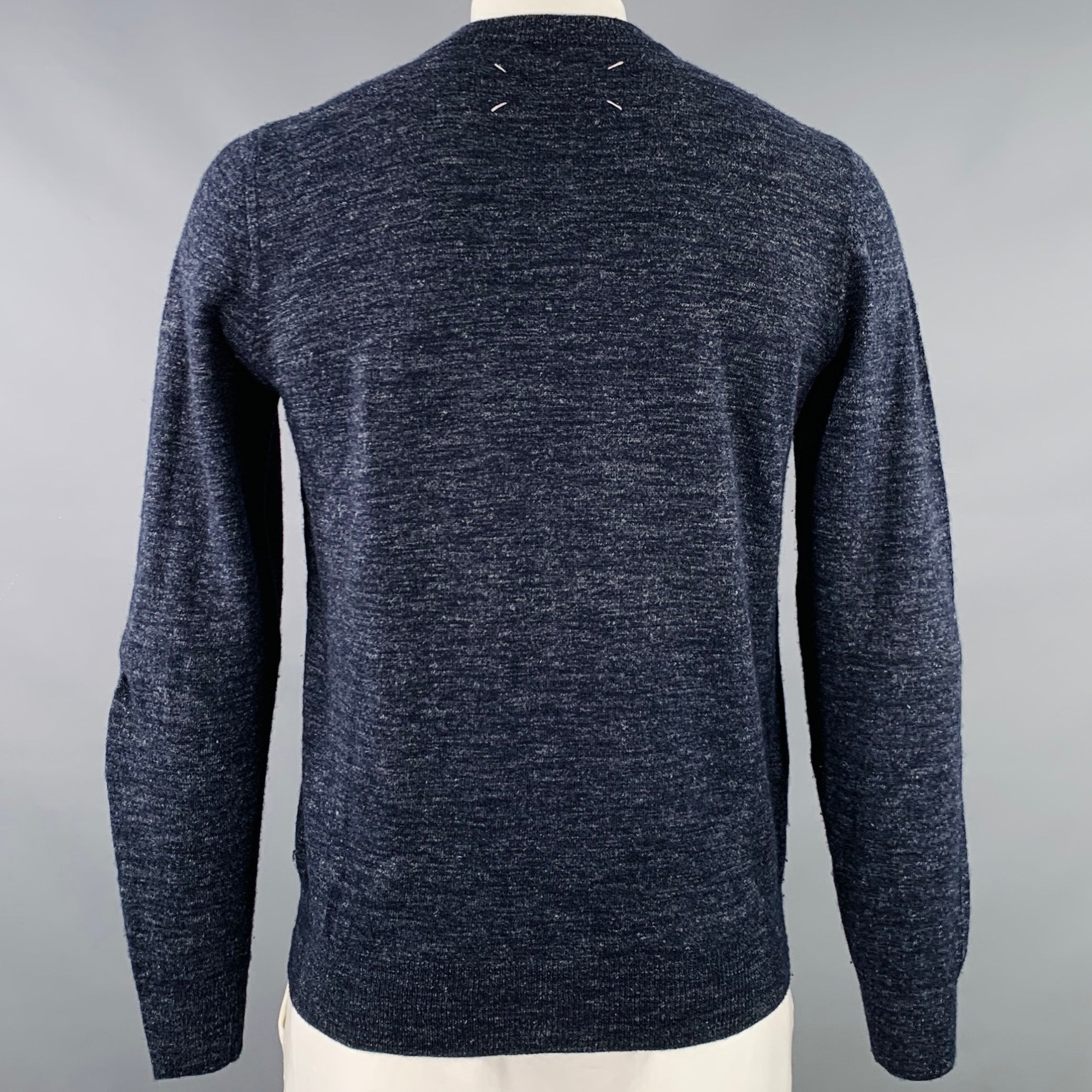 MAISON MARTIN MARGIELA Size L Navy Grey Heather Wool Flax Sweater