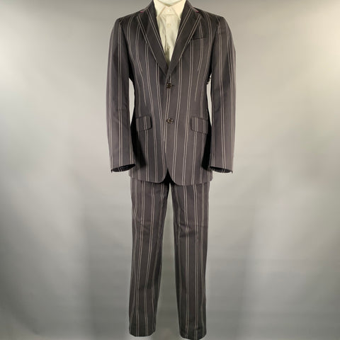 ETRO Size 38 Black White Pinstripe Cotton Notch Lapel Suit