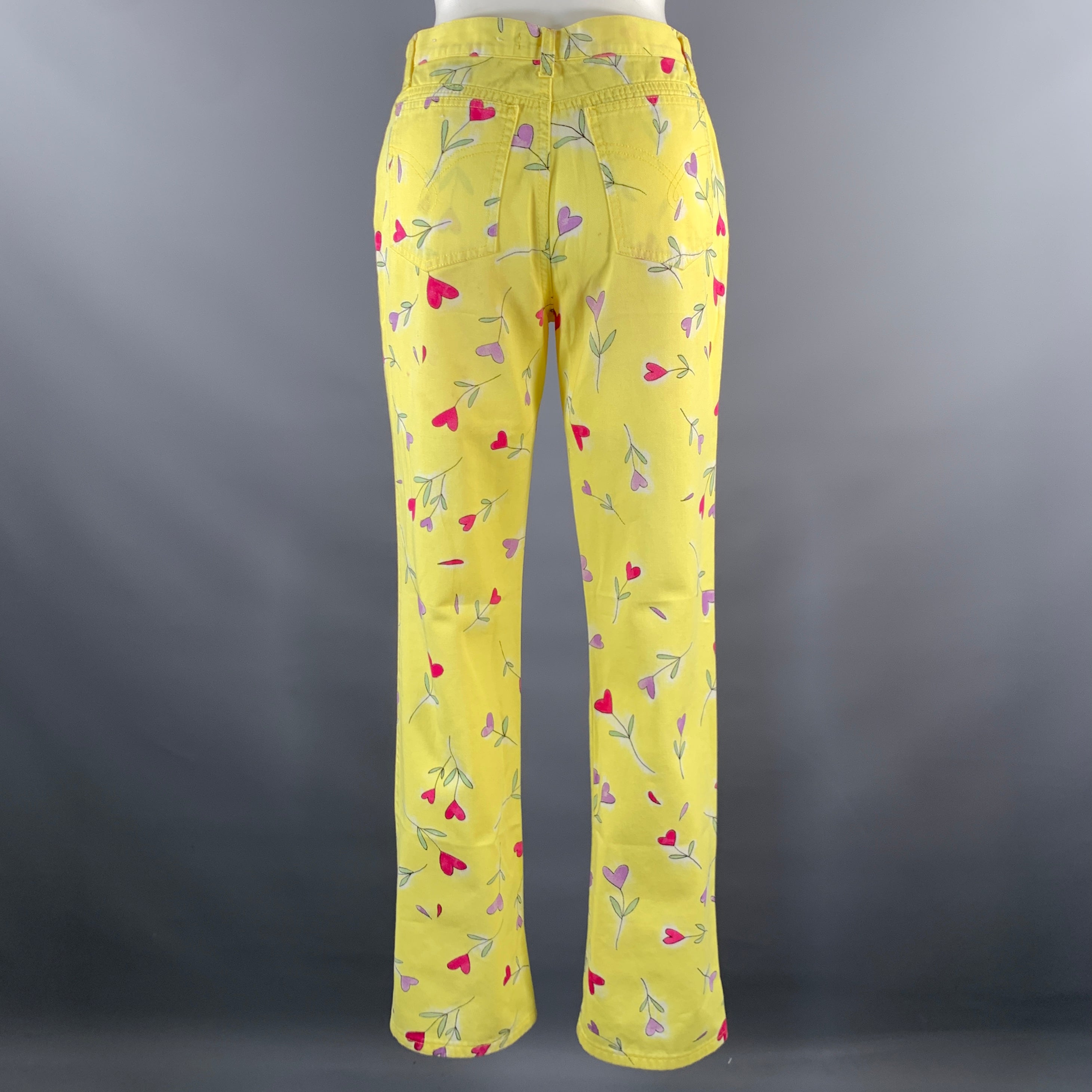 MOSCHINO Size 28 Yellow Pink Cotton Floral Straight Jeans – Sui