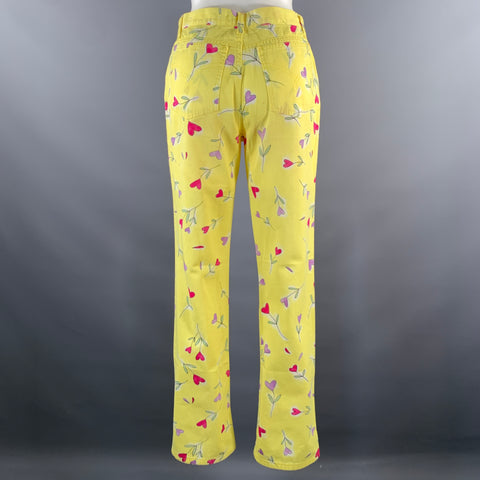 MOSCHINO Size 28 Yellow Pink Cotton Floral Straight Jeans