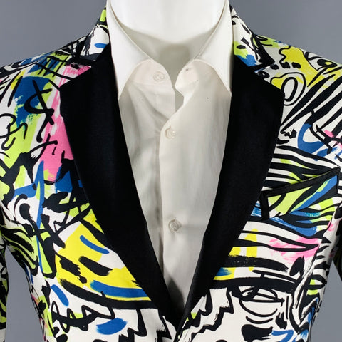 MOSCHINO COUTURE Size 38 Multi Color Print Cotton Notch Lapel Sport Coat