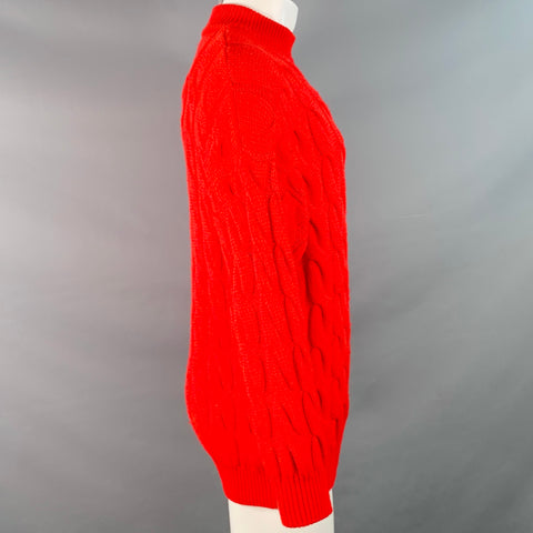 BENETTON Size M Red Cable Knit Wool Acrylic Crew Neck Sweater