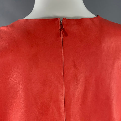 BALENCIAGA Size 8 Red Coral Lambskin Leather Sleeveless Shift Dress