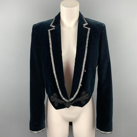ROBERTO CAVALLI Taille 6 Blazer en velours de coton bleu marine à revers cranté