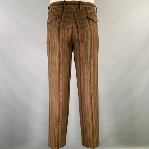 ETRO Size 36 Olive Black Orange Print Wool Blend Zip Fly Dress Pants