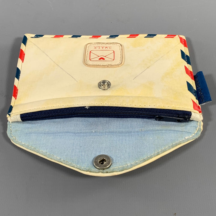 PAPER PLANE Cream Red & Blue Aplique Leather Envelope Leather Goods