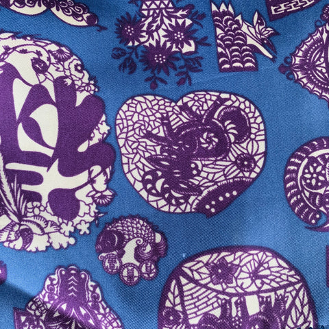SHANGHAI TANG Blue Purple Chinoiserie Silk Scarf