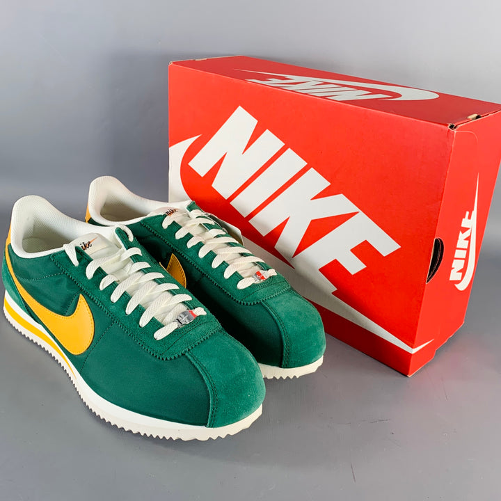 NIKE Size 12.5 Cortez TXT Green Yellow Suede Polyester Low Top Sneakers