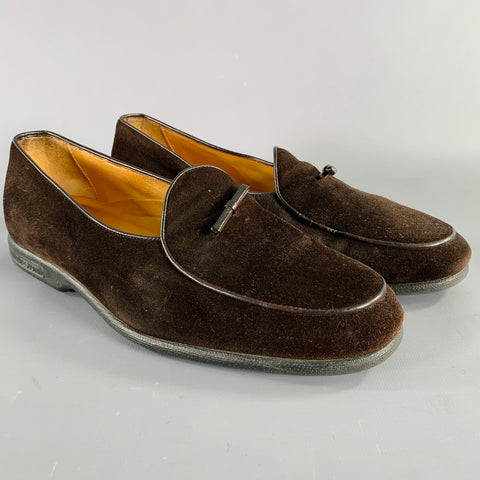 A.TESTONI Size 8 Brown Suede Slip On Loafers