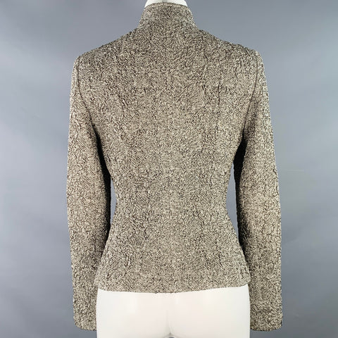 AKRIS Size 6 Black White Yellow Silk Blend Textured Jacket