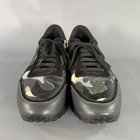 VALENTINO Size 11 Black Multi-Color Camo Blend Lace Up Sneakers