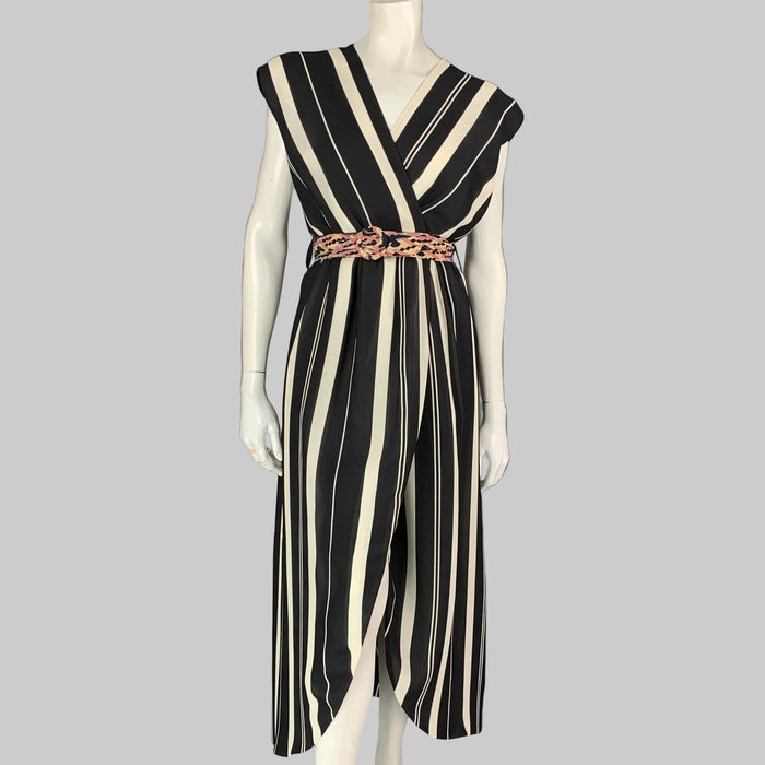 LOUIS VUITTON Taille 4 Robe portefeuille sans manches en soie à rayures noires et blanches