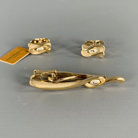 LANCEL Gold Metal Monogram Cuff Links Tie Clip Set