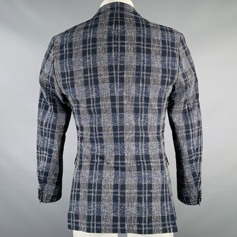TIGER of SWEDEN Size 36 Grey Navy Plaid Cotton Blend Sport Coat