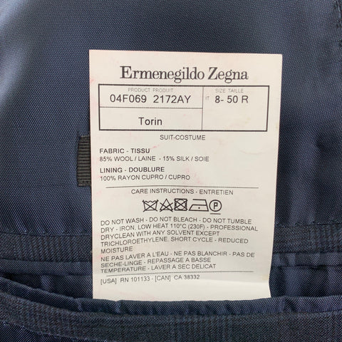 ERMENEGILDO ZEGNA Size 40 Navy Glenplaid Wool / Silk Double Breasted Suit