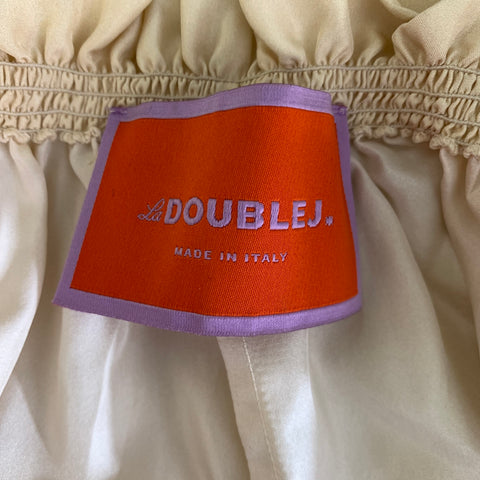 LA DOUBLEJ Size M Cream Burgundy Silk Palm Tree Maxi Long Dress