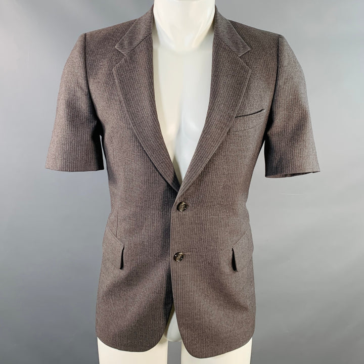 NO BRAND Size 38 Grey White Pinstripe Wool Notch Lapel Blazer Short Sleeve Shirt