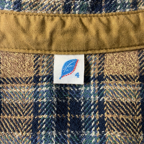 PURE BLUE JAPAN Size L Tan Blue Plaid Cotton Button Up Long Sleeve Shirt