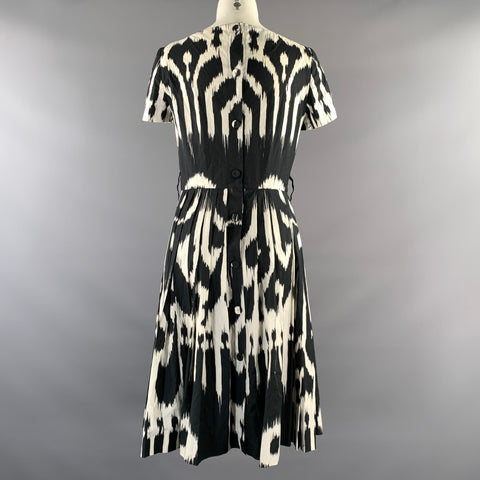 PRADA Size S Black White Cotton Blend Ikat Boat Neck Knee Length Dress