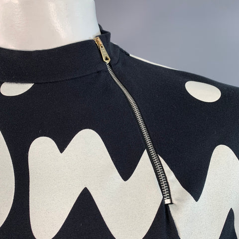 PAUL SMITH Size XL Black White Logo Cotton Zipper Short Sleeve Pullover