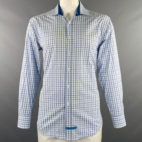 ENGLISH LAUNDRY Taille XL Chemise à Manches Longues en Coton à Carreaux Blanc Bleu Clair