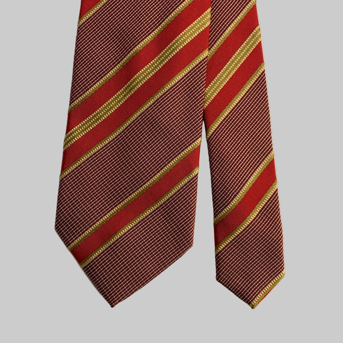 ERMENEGILDO ZEGNA  One Size Red Gold Diagonal Stripe Silk Tie