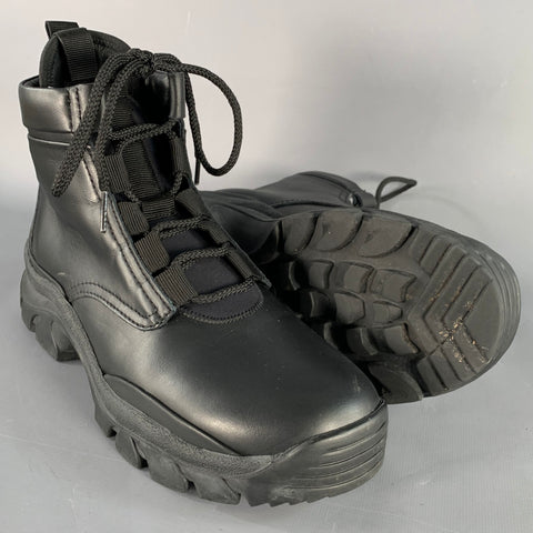 JOHN ELLIOTT Size 7 Black Faux Leather Lace-Up Tread Sole Ankle Boots