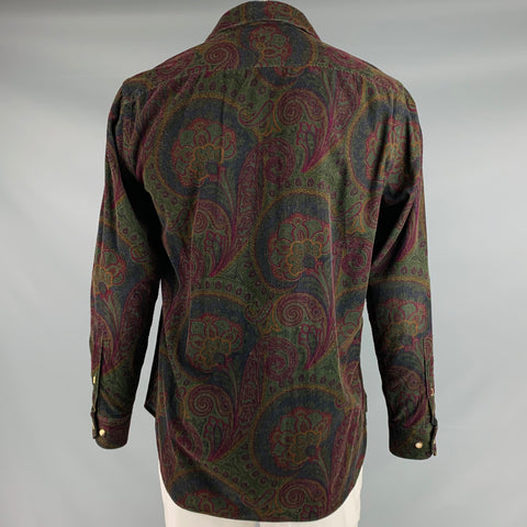 PHINEAS COLE Size L Olive Purple Paisley Cotton Button Up Long Sleeve Shirt