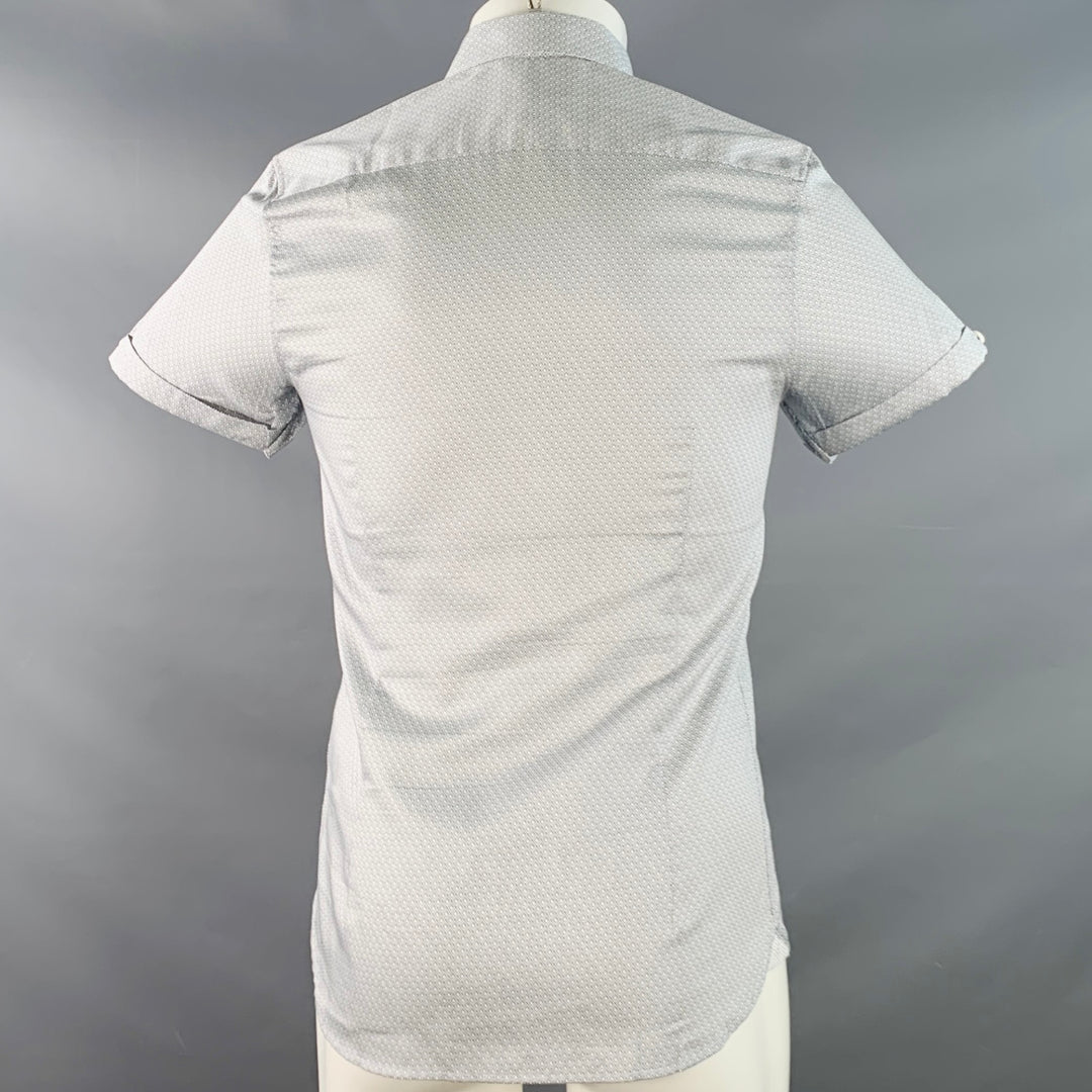 TED BAKER Size XS Donald White Navy Geometric Cotton One Pocket Short Sleeve Shirt