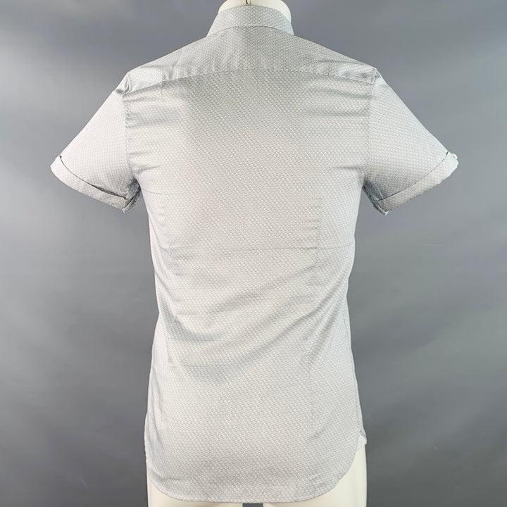 TED BAKER Size XS Donald White Navy Geometric Cotton One Pocket Short Sleeve Shirt