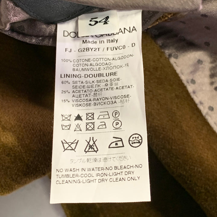 DOLCE & GABBANA Size 44 Regular Brown Velvet Cotton Slim Fit Peak Lapel Sport Coat