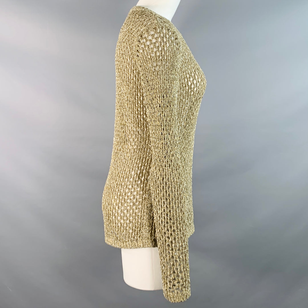 MARC JACOBS Size S Gold Nylon Metallic Knit Crew Neck Pullover
