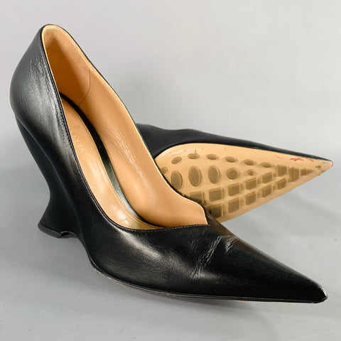 BOTTEGA VENETA Size 7.5 Black Leather Wedge Pumps
