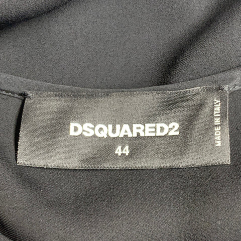 DSQUARED2 Size 8 Black Gold Silk Beaded Collarless Shirt Dress