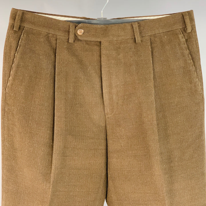 SAMUELSOHN Size 36 Brown Corduroy Merino Wool Pleated Zip Fly Casual Pants