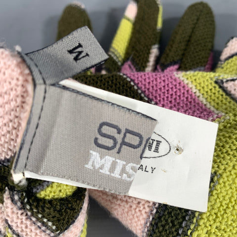 MISSONI SPORT Green Pink Chevron Wool Gloves