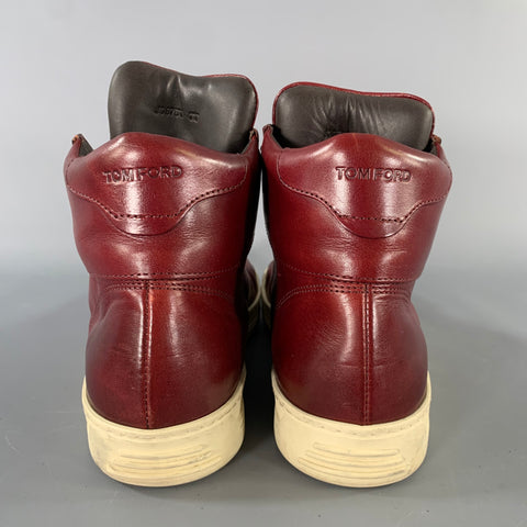 TOM FORD Size 8 Burgundy Leather High Top Lace Up Shoes