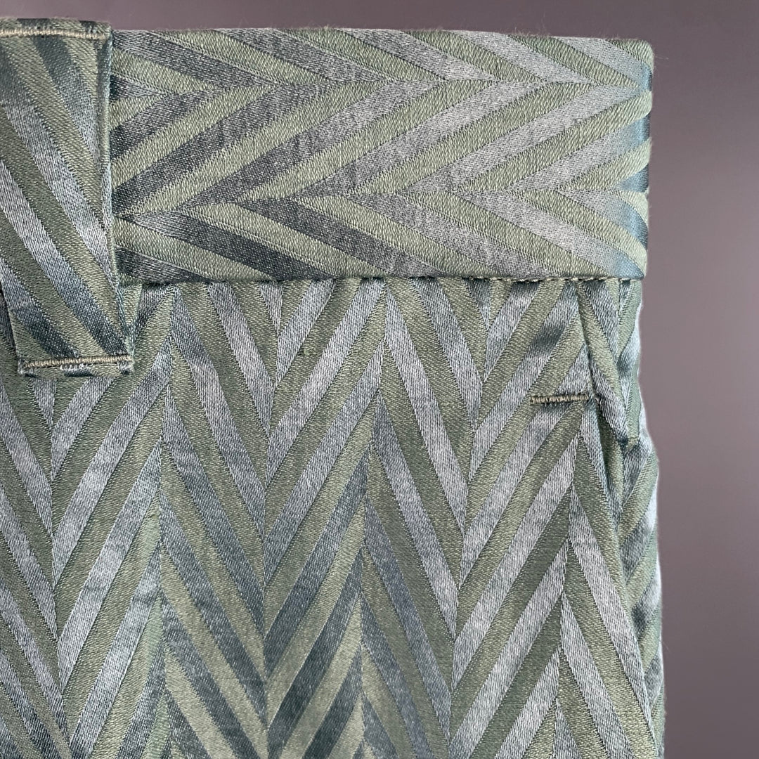 HAIDER ACKERMANN Size 32 Green Herringbone Jacquard Linen Silk Cropped Casual Pants