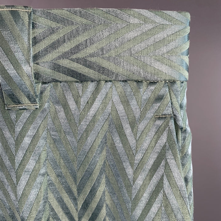 HAIDER ACKERMANN Size 32 Green Herringbone Jacquard Linen Silk Cropped Casual Pants
