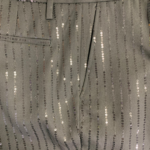 PHIX Size 34 Black Pinstripe Wool Blend Sequined Wide Leg Dress Pants
