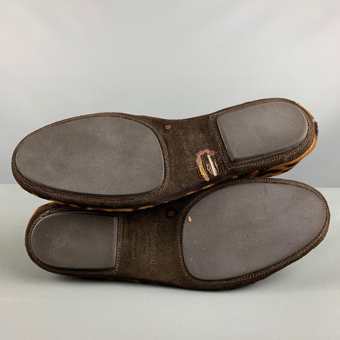 YVES SAINT LAURENT Size 7 Brown Tan Animal Print Leather Slippers Loafers